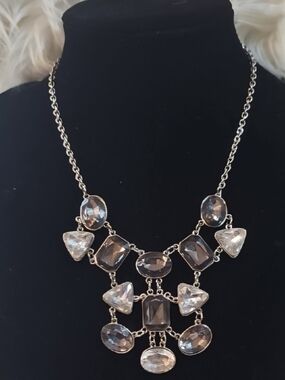 Icing Silver-Tone Clear/Smokey Crystal Bib Necklace